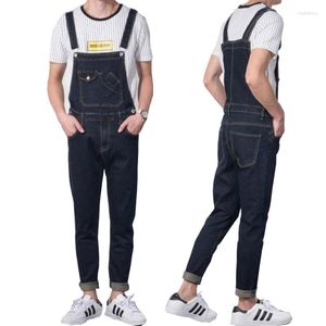 Mäns jeans vintage designficka denim övergaver män avslappnad tvätt mager bib man blå jumpsuit jean