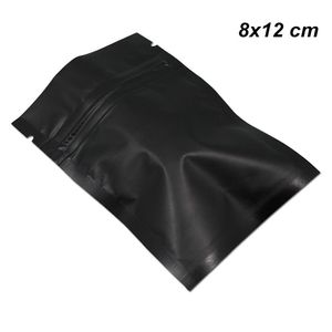 8x12 cm 200 Paket Zipper Kilit Mat Siyah Mylar Folyo Çanta Folyo Alüminyum Gıda Kahve Çay Pudrası için Uzun Süreli Depolama Ambalaj Çantası W255R