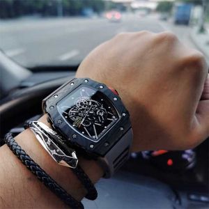 Luxury Mechanical Watch Richar Mills RM035 Swiss Automatic Movement Full Carbon Fiber Shell Sapphire Mirror Importerad Rubber Watchband PKO0S