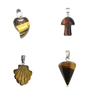 Pendant Necklaces Wholesale Natural Gemstone Tiger Eye Healing Charm Mushroom Skl Head Shaped Stone For Dhgarden Dhueo