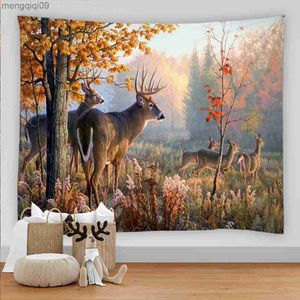 Mattor Elk Tapestry Wall Hanging Psychedelic Forest Reindeer Deer Mönster Landscape Wall Cloth Home Decor Mandala Large Tapestry Carpet R230731