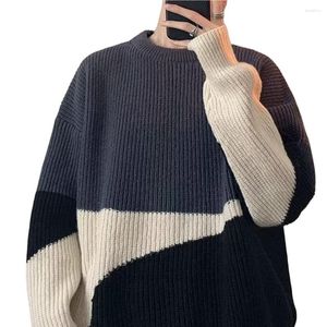 Herrenpullover Herrenpullover Kontrastfarbe Rundhalsausschnitt gerippt lockere Passform lange Ärmel kältebeständig bequemer Herbst-Winter-Strickpullover für Da