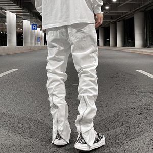 Men's Jeans Harajuku Back Zipper Hole Ripped White Jeans Pants Mens Straight Washed Retro Oversized Streetwear Casual Denim Trousers 230729