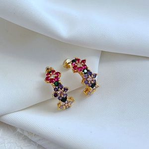 후프 Huggie Real 18K Gold Plated Crystal Gems Flower Earrings Jewelries 편지 웨딩 선물 공장 더 먼지 가방과 도매