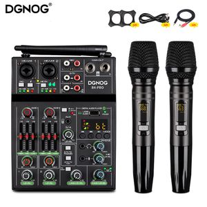Other Electronics USB 4channel Audio Mixer with UHF Wireless Mics For PC Recording Mixing DJ Console Bluetooth Mini Sound 230731
