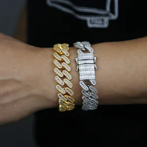 Hip hop 16mm square zircon Cuban link Bracelet Women Men Iced Out Bling full paved Cubic Zirconia Couple Jewelry Gift