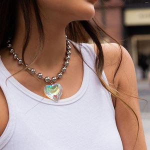 Choker Candycat Rhinestone Gradient Color Peach Heart Alloy Pendant Necklace For Women Pärlad kedja DIY Y2K smycken Tillbehör