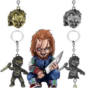 Keychains Lanyards Childs Play Keychain Classic Horror Movie 3D Chucky Cosplay Metal Pendant Keyring Charm Jewelry Christmas Gift Fo OT6on