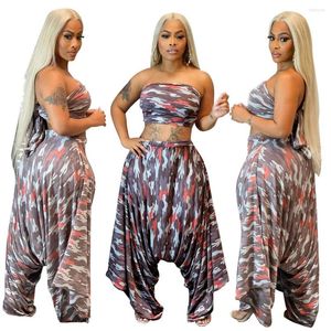 Calças femininas de duas peças verão plus size sexy tubinho top solto estampado listrado elástico bandagem harlan duas peças