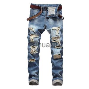 Jeans da uomo Denim Jean per pantaloni da uomo Vintage Straight Hole Pantaloni cool Ragazzi Europa America Style Big Plus Size strappato J230728