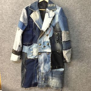 Mens Ceketler Moda Tasarımcısı Patchwork Denim Windbreaker Hi Street Yırtık Kot Ceket Sokak Giyim Lüks Uzun Kat Outerwear 230731