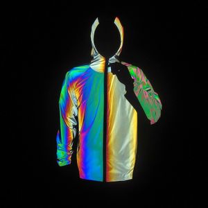 Giacche da uomo Maglia patchwork traspirante giacca riflettente luminosa giacca da bici da corsa sportiva con cappuccio