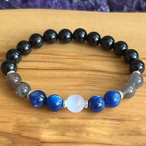 MG1848 8 MM 3A Grad Blue Kyanite Labradorite Moonstone Black Tourmaline Armband Negativ Energy Protection Wrist Mala