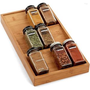 Kitchen Storage 3-tier Natural Bamboo Spice Rack Cabinet Drawer Box Tray Seasoning Jars Holder Container Shelf Organizer Accessories