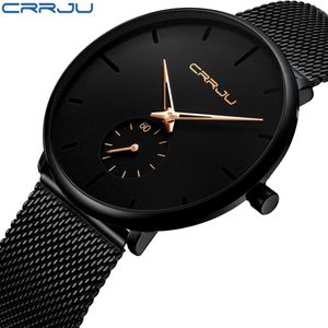 Crrju najlepsza marka luksusowy kwarc zegarek mężczyzn zwyczajny czarny japońska japońska kwarc-Watch Stal nierdzewna twarz Ultra cienki zegar mężczyzna renogio new242c