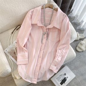 Striped Women Shirts Tops Luxury Halter Diamond Chain Blouses Spring Summer Lady Girls T Shirt Cardigan Clothes