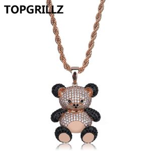TOPGRILLZ Hip Hop Copper Rose Gold Silver Color Cubic Zircon Panda Pendant Necklace Charm For Men Women Jewelry Necklaces Gifts3051