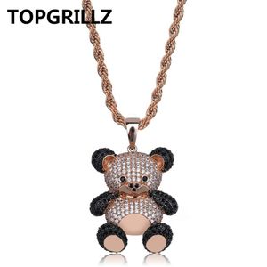 Topgrillz hip hop bakır gül altın gümüş renkli kübik zirkon panda kolye kolye cazibesi erkekler için kadın takı kolyeler hediyeler 3051