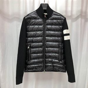 Monclairer Winter Stand Collar Mens Down Jacket Striped Sleeve Design men Knitted jacket Arm Glue Badge mens coat Fashion Casual knit jackets Size 1--4