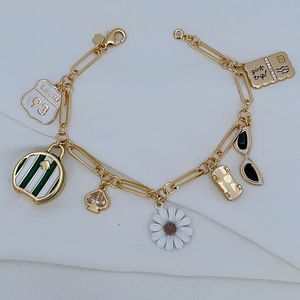 Bracelets Real 18K Gold Plated Daisy Car Glasses Chain Bracelet Jewelries Letter wedding gift factory wholesale With Free dust bag