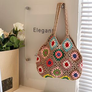 Bolsas de noite feitas à mão em crochê flor bolsa de ombro feminina grande capacidade bolsa de tecido macio Bohemian Beach Shopper 230731