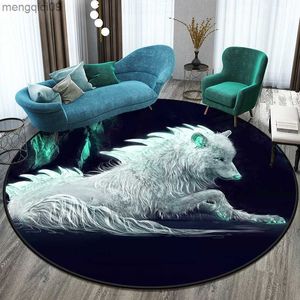 Mattor Dream Wolf Series Cirkulära matta E-Sports Stol Kudde Children's Activity Area Golvmatta Yoga Mat vardagsrum Heminredning R230731