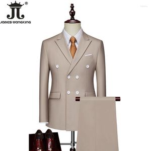 Herrdräkter 15Color Boutique Fashion Solid Color Business Double Breasted Suit 2 -stycken Brudgum Bröllopsklänning Party Blazer Pants