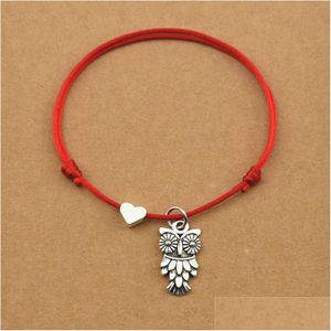 Charm Bracelets Personality Animal Birds Love Owls Heart Red Cord Rope Jewelry For Women Men Couple Friendship Gifts Drop Delivery Dhpu6