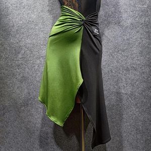 Stage Wear Latin Dance Skirt Women Green Black Practice Performance Competition Dress Outfit VDB1358