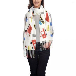 Schals Damen Schal Winter Niedlicher Krankenwagen Auto Feuerwehrauto LKW Dünn Warm Cape Wraps Weiblich Bandana Pashmina Lange Quaste