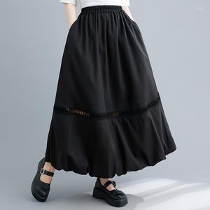 Spódnice #3043 Czarna suknia balowa spódnica kobiety pusta streetwear wysoki talin A-line kobietę luźne fałdy vintage seksowne lato