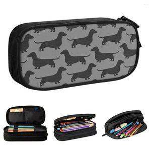 Dachshund Dog Silhouette Pencil Cases Wiener Sausage Doxie Pencilcases Pen Holder Big Capacity Bag Students School Stationery