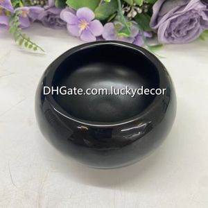 Black Obsidian Bowl Carving Home Decor Natural Stone Volcanic Glass Quartz Crystal Gemstone Feng Shui Altar Scrying Divination Bowl Ring and Jewelry Trinket Holder