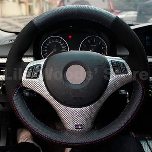 DIY Siyah Orijinal Deri Otomatik Özel Direksiyon Simidi Kapakları BMW 128I 135I 325I 328I 328XI 328ixDrive 330xi 335i 335xi 33233W