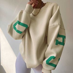 Casual Letter Print Sweatshirt Woman Winter Autumn Long Sleeve Tops O Neck Harajuku Oversize Hoodies Y2K Clothing Female Pullover