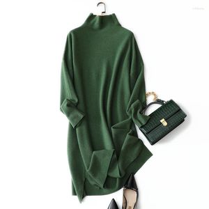 Grandi saldi Abiti casual Stile caldo a maniche lunghe da donna a collo alto oversize in maglione di cashmere per l'inverno