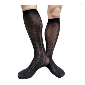 Herrensocken, dünn, durchsichtig, schwarz, lange Röhre, durchsichtig, für den Sommer, kniehoch, formeller Business-Anzug, sexy Dessous-Strumpf