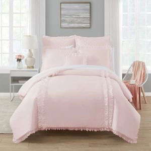Bettwäsche-Sets, hochwertiges rosa Rüschen-4-teiliges weiches, gewaschenes Mikrofaser-Bettdecken-Set FullQueen für Erwachsene 230731