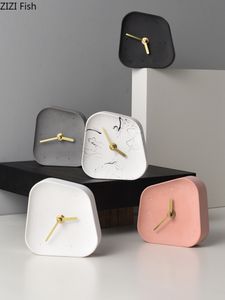 Desk Table Clocks Marble Texture Alarm Clock Irregular Shaped Cement Nordic Minimalist Dorm Bedside Desktop Silent Pointer Timepiece 230731
