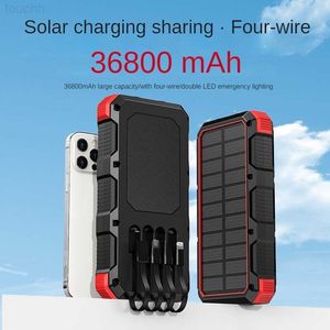 Cell Phone Power Banks 36800mah Wireless Solar Power Bank Fast Charger Powerbank Built in Cable Charger Powerbank Outdoor Waterproof with Camping Light L230731