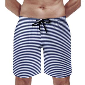Herren-Shorts, nautisches Design, blaue und weiße Streifen, kurze Hosen, Kordelzug, lustige, individuelle Badehose in Übergröße