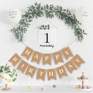 Banner Flags 1 Set Happy Birthday Banner Garland 1-9th White Birthday Bunting Forniture per il primo compleanno Baby Shower Decorazione per cento giorni 230731