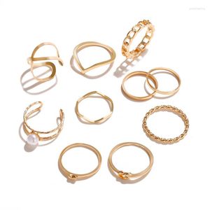 Cluster Rings 10PCS/Set Fashion Pearl Metal Geometric Set For Women Infinity Twist Stacking Knuckle Open Ring Party Jewelry Gifts