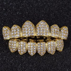 Luxur Design Diamond Teeth Grillz Gold Vampire Fangs CZ Grillz For Men Women Top Bottom Grillz With Molding Bar215x