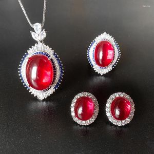 Kolye Küpe Seti Eyika Vintage Zircon Oluşturdu Emerald Ruby Chalcedony Ring Küpe Kadınlar Taklit Yeşil Yeşim Yarı Joias Güzel Takı