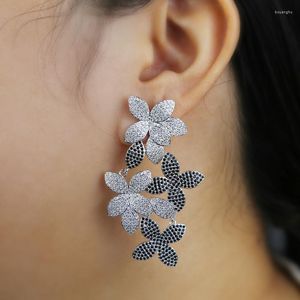 Stud Earrings 5 Styles Luxury 3D Four Petal Flower Exaggerated Large Earring Micro Inlaid CZ Enfashion Plant Jewelry Women Girl