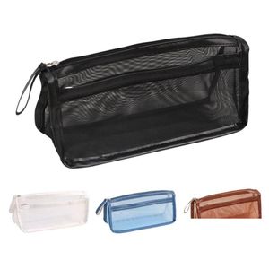 Pencil Bags Mtifunctional Mesh Pen Bag Zipper Clear Case Organizer Cosmetics Makeup Travel Accessories Drop Delivery Office School Bus Otrmq