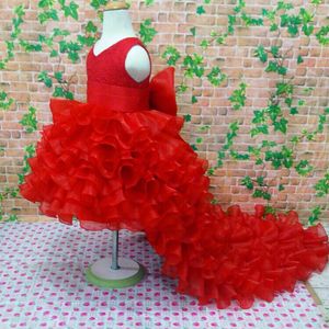 Abiti da ragazza 2 13T Flower Girl Trailing Wedding Children Tutu di alta qualità Abito a sirena con scollo a V Big Bow Princess Abbigliamento lungo 230731