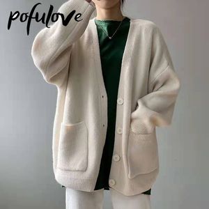 Women's Knits Tees Sweater Cardigan Women Solid Korean Loose Lantern Sleeve Knitted Long Lazy Style Top Drop 230729