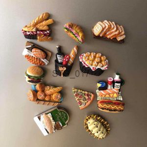 Fridge Magnets Creative Cartoon Bread Hot Dog Hamburger 3D Resin Refrigerator Sticker Iron Fridge Magnets Decorative Stickers x0731